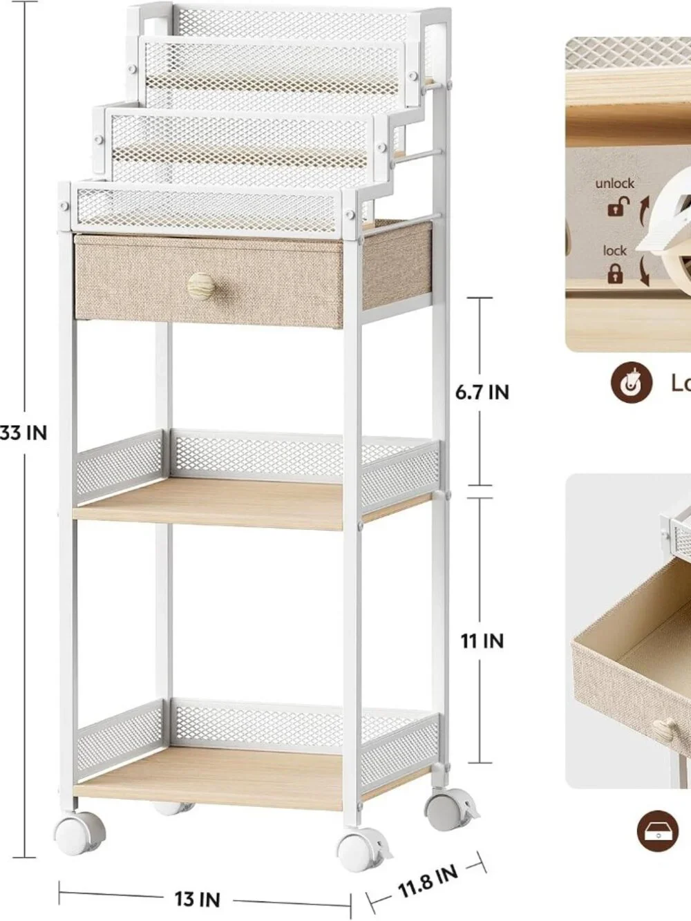 Bathroom Storage and Organizer with Drawer, Makeup Cart 13in - A1